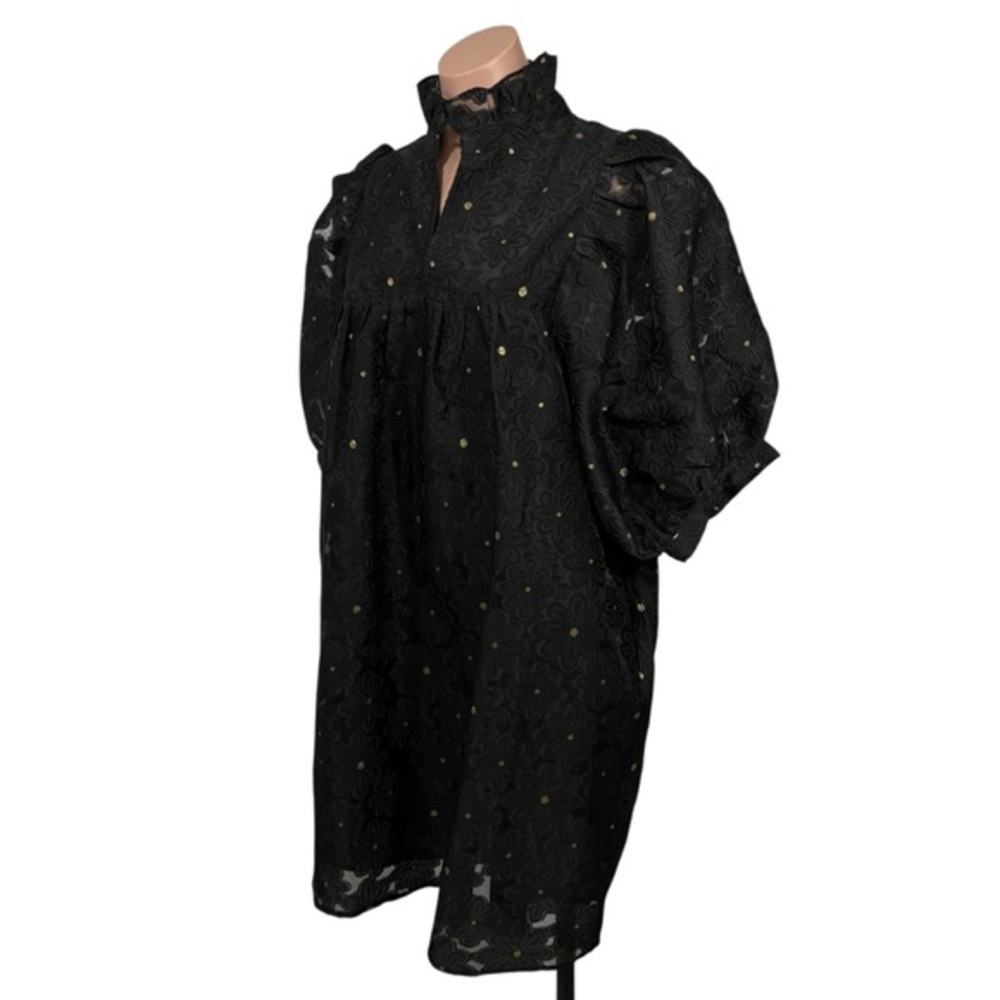 JADE NWT black metallic high puff sleeve mini shift dress L - Picture 4 of 8